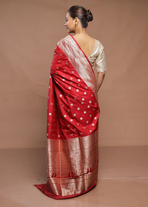 Red Handloom Katan Pure Silk Saree With Blouse Piece