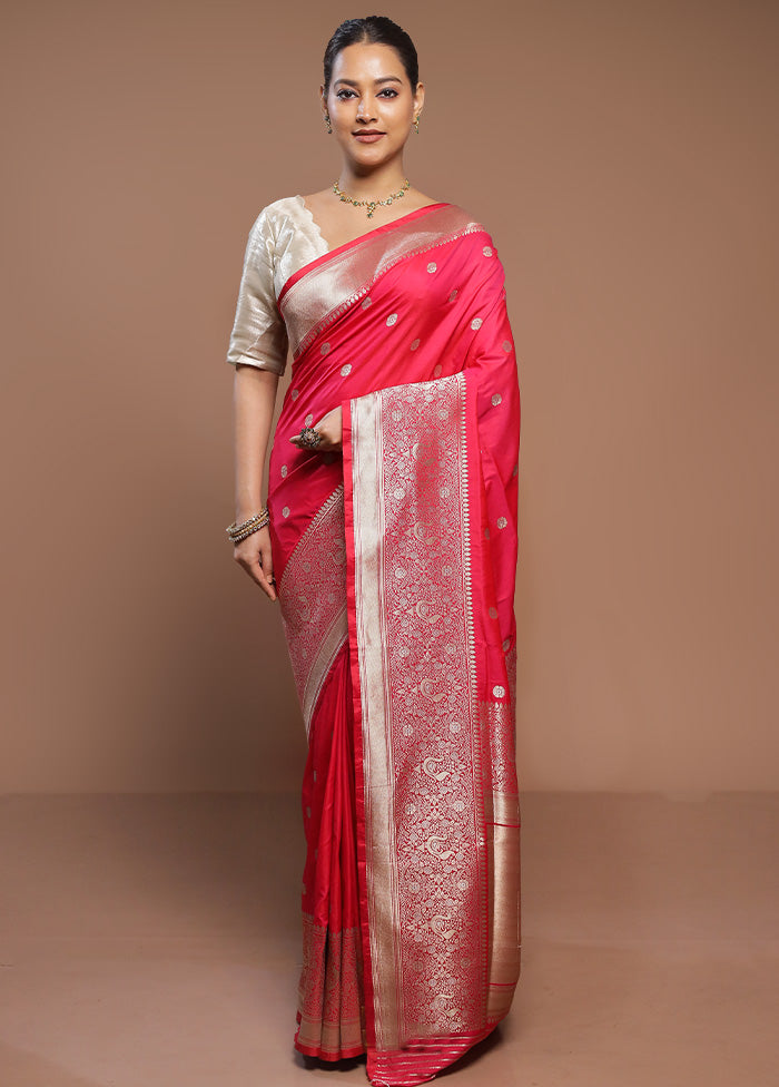 Pink Handloom Katan Pure Silk Saree With Blouse Piece