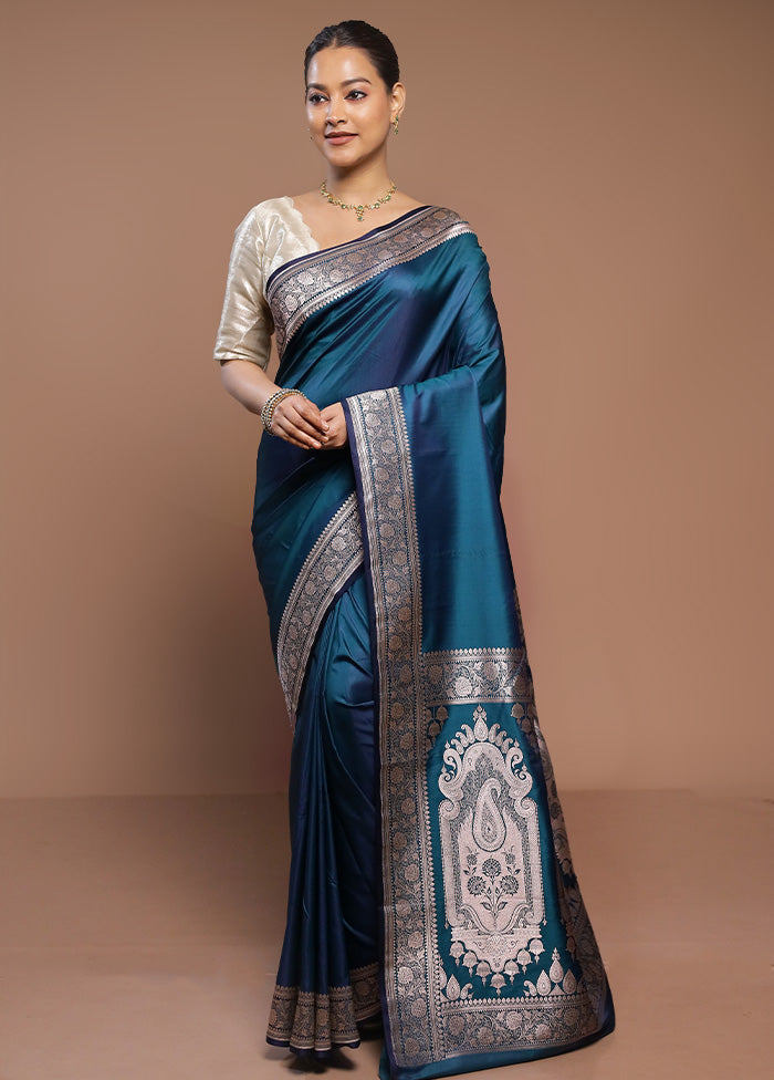 Blue Banarasi Silk Saree With Blouse Piece