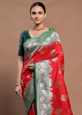 Red Katan Silk Saree With Blouse Piece