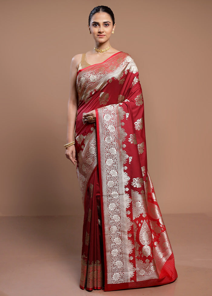 Red Katan Silk Saree With Blouse Piece