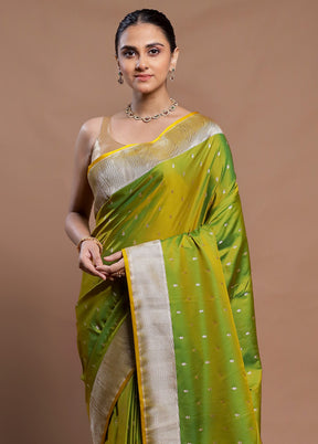 Green Katan Silk Saree With Blouse Piece