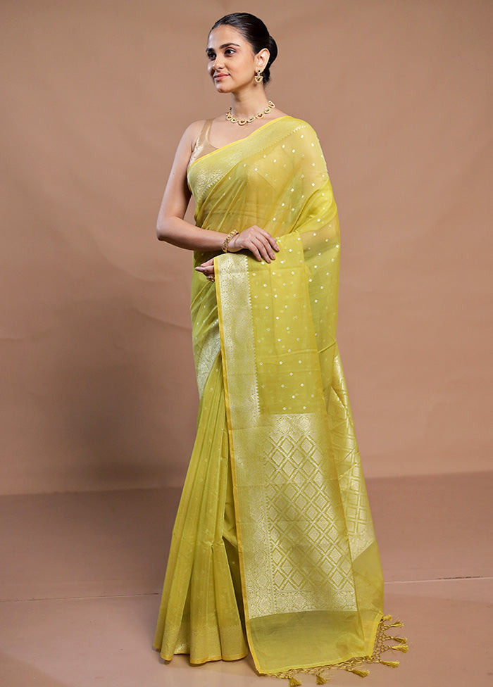 Yellow Kora Silk Saree With Blouse Piece