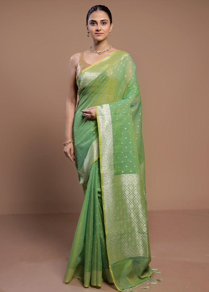 Green Kora Silk Saree With Blouse Piece