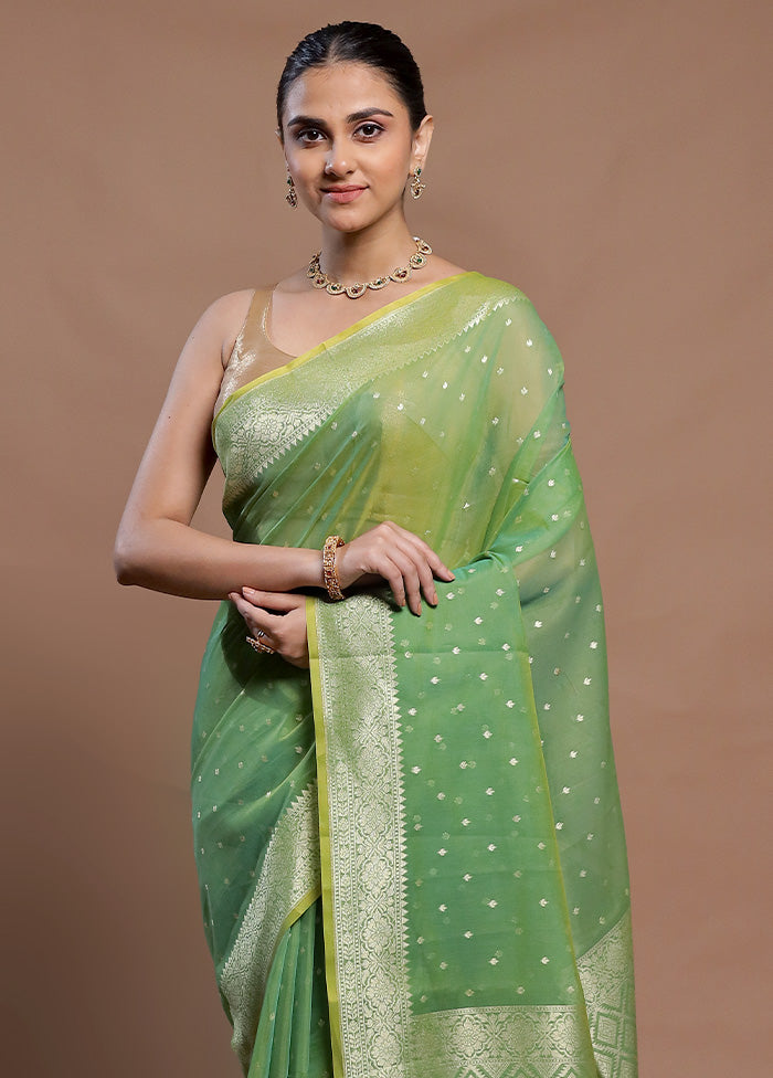 Green Kora Silk Saree With Blouse Piece