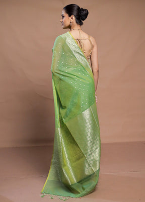 Green Kora Silk Saree With Blouse Piece