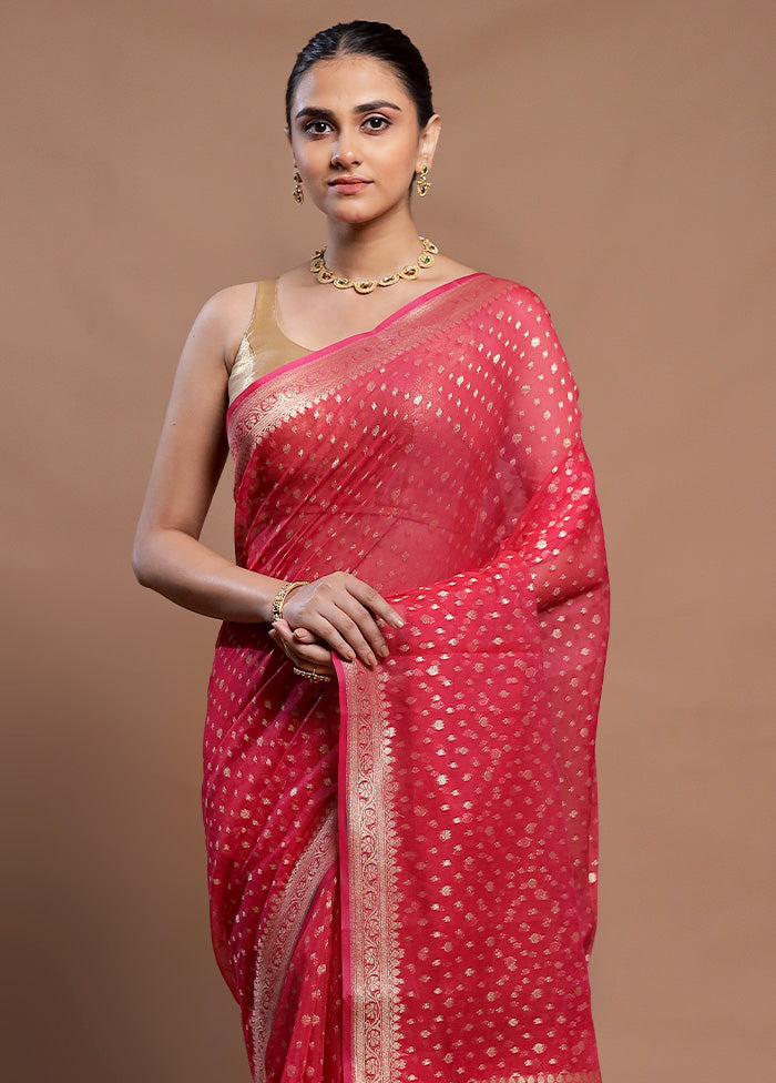 Pink Kora Silk Saree With Blouse Piece