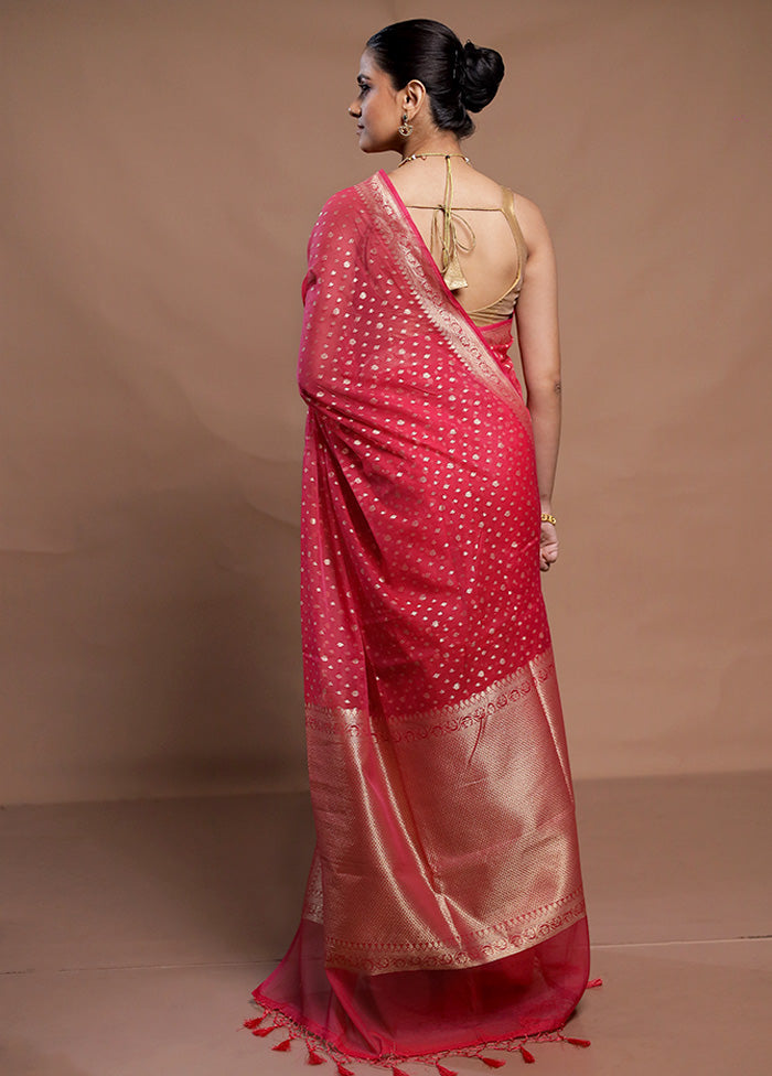 Pink Kora Silk Saree With Blouse Piece