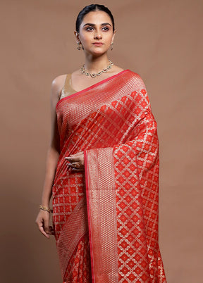 Red Kora Silk Saree With Blouse Piece