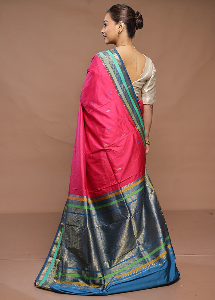 Pink Kanjivaram Silk Saree With Blouse Piece