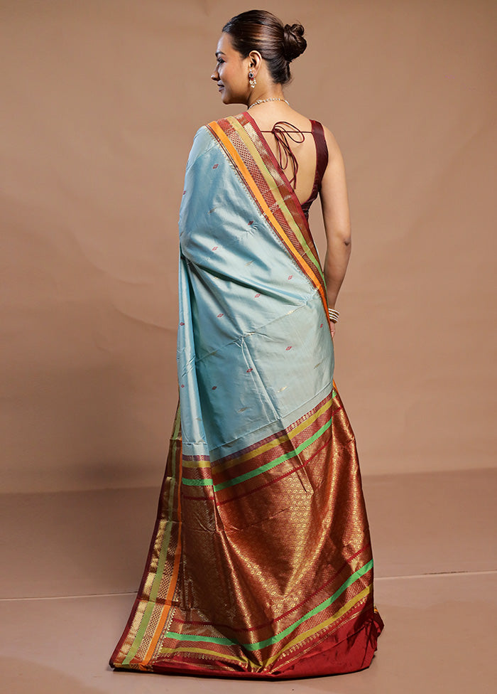 Blue Kanjivaram Silk Saree With Blouse Piece