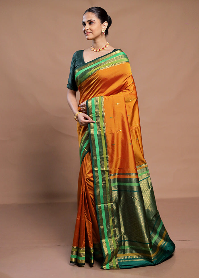 Rust Kanjivaram Silk Saree With Blouse Piece