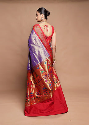 Purple Handloom Kanjivaram Pure Silk Saree With Blouse Piece
