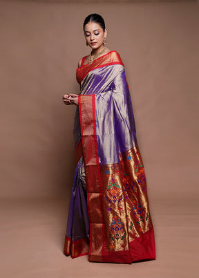Purple Handloom Kanjivaram Pure Silk Saree With Blouse Piece