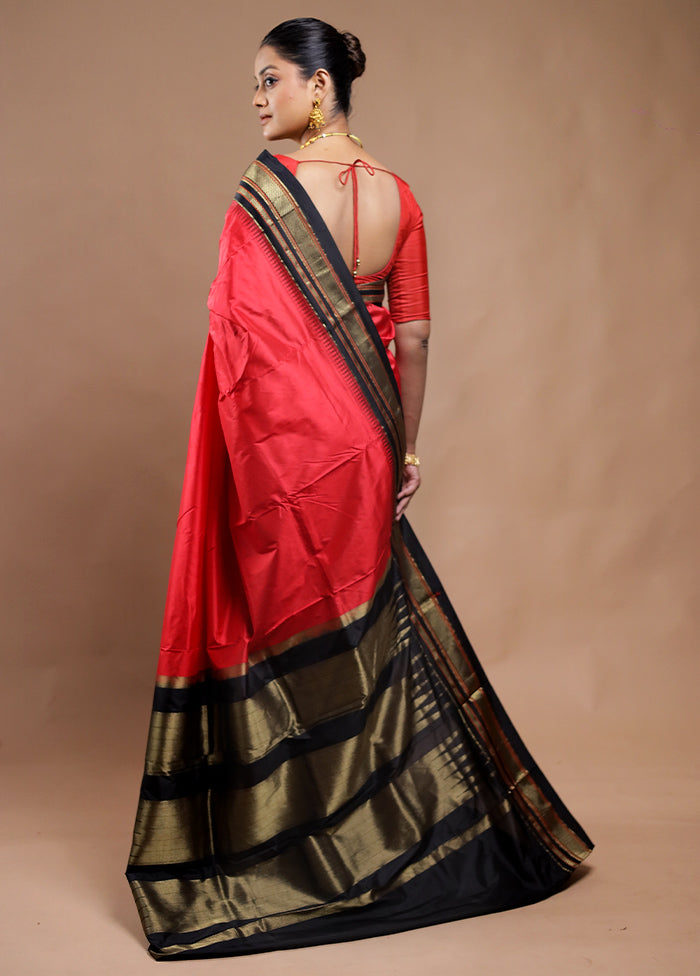 Red Handloom Kanjivaram Pure Silk Saree With Blouse Piece