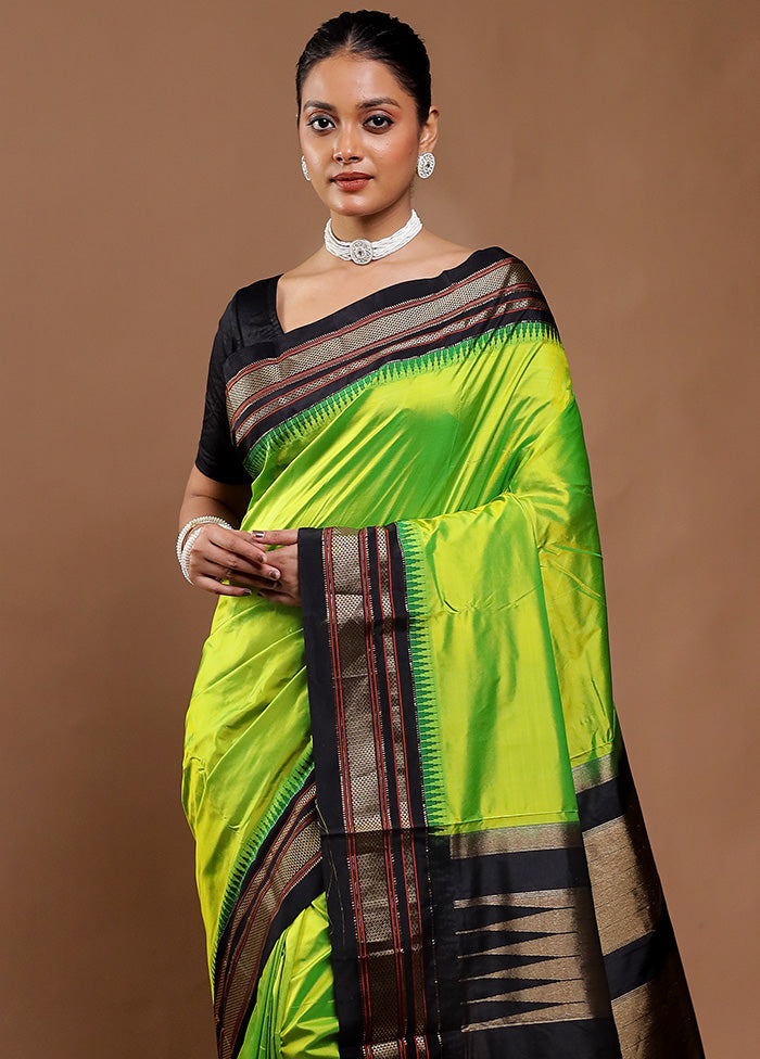 Green Handloom Kanjivaram Pure Silk Saree With Blouse Piece