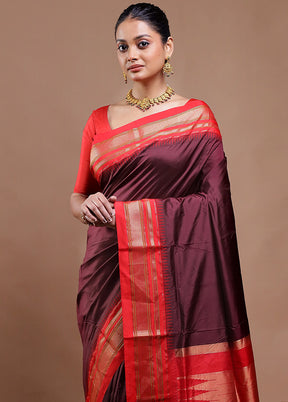 Maroon Handloom Kanjivaram Pure Silk Saree With Blouse Piece