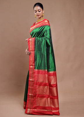 Green Handloom Kanjivaram Pure Silk Saree With Blouse Piece