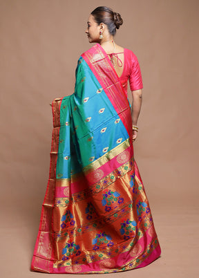 Blue Handloom Kanchipuram Pure Silk Saree With Blouse Piece