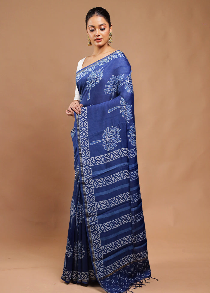 Blue Chanderi Cotton Saree With Blouse Piece