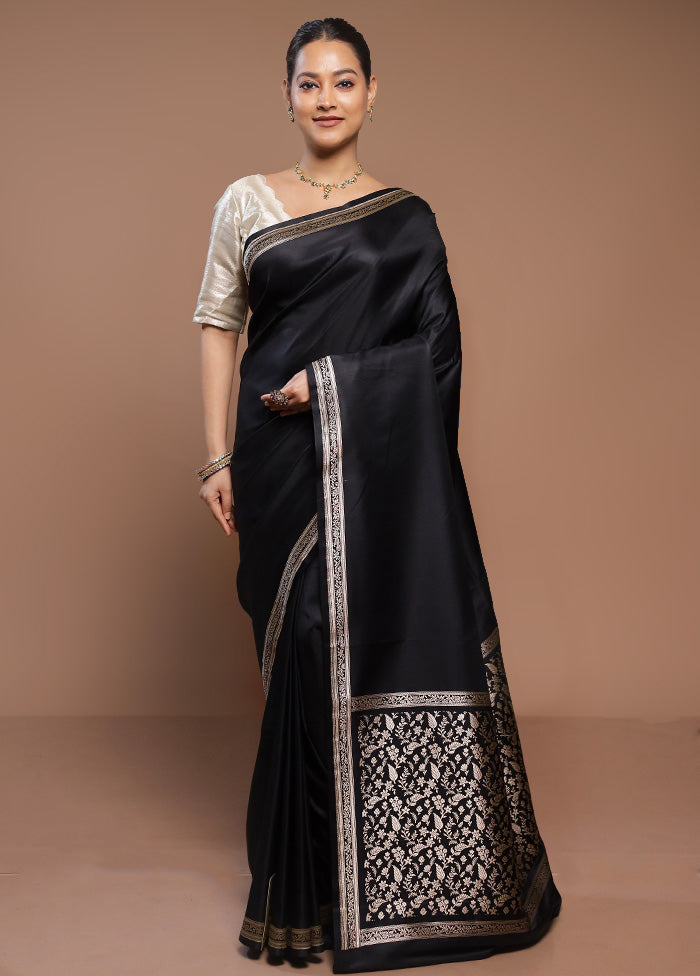 Black Banarasi Silk Saree With Blouse Piece