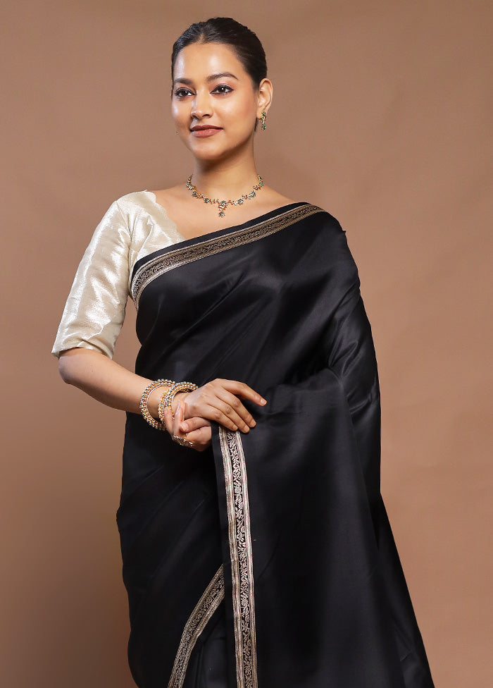 Black Banarasi Silk Saree With Blouse Piece