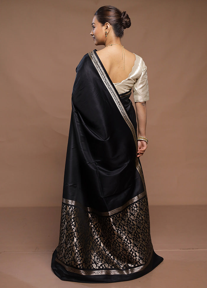 Black Banarasi Silk Saree With Blouse Piece