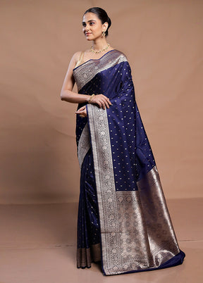 Blue Katan Silk Saree With Blouse Piece