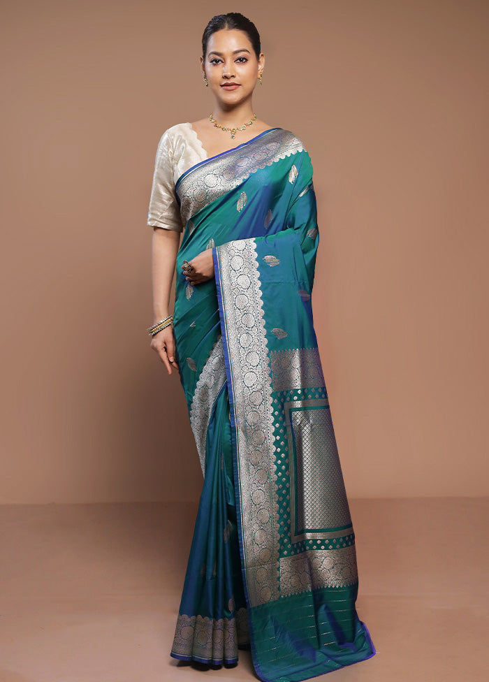 Green Katan Silk Saree With Blouse Piece