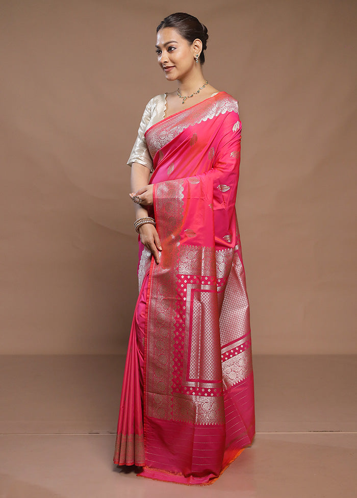 Pink Katan Silk Saree With Blouse Piece