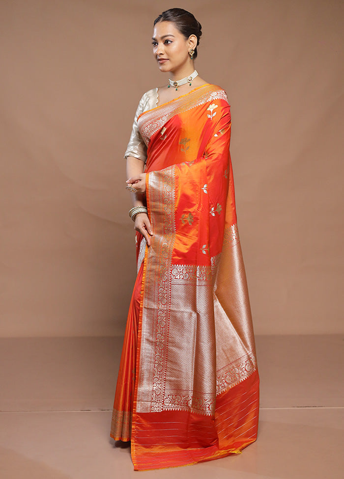 Orange Katan Silk Saree With Blouse Piece