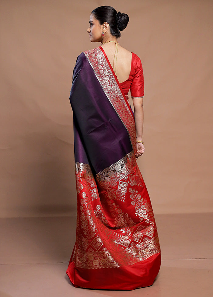 Purple Banarasi Silk Saree With Blouse Piece