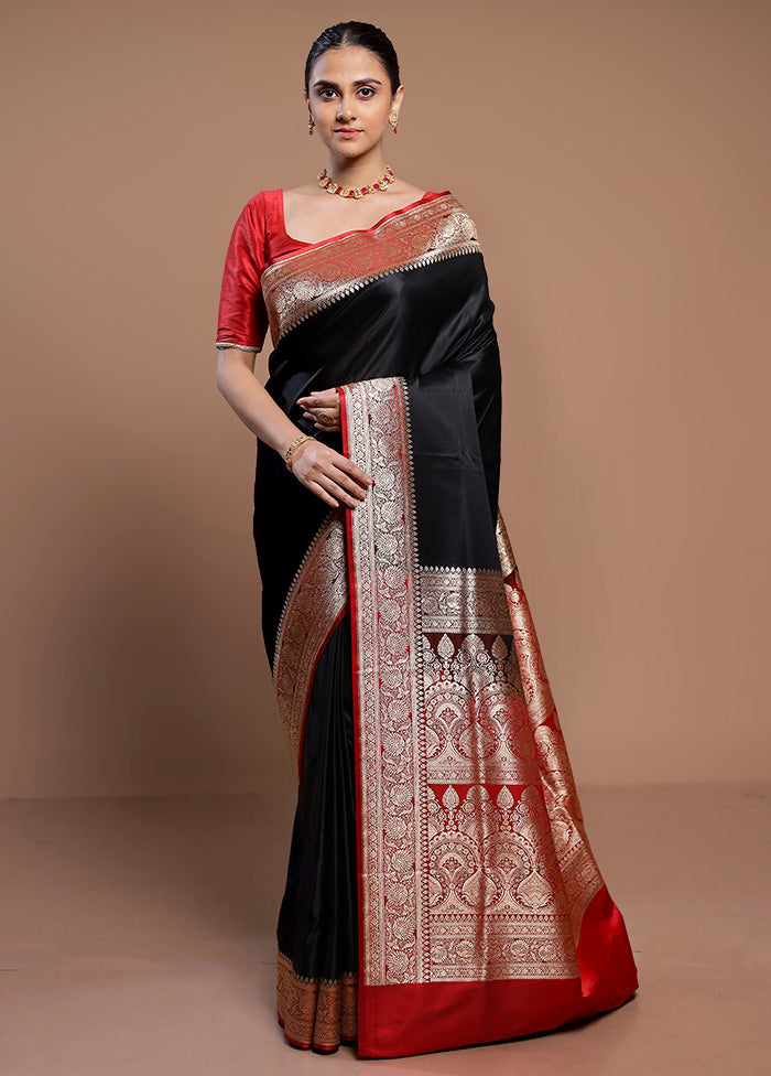 Black Banarasi Silk Saree With Blouse Piece