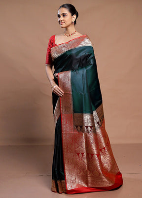 Green Banarasi Silk Saree With Blouse Piece