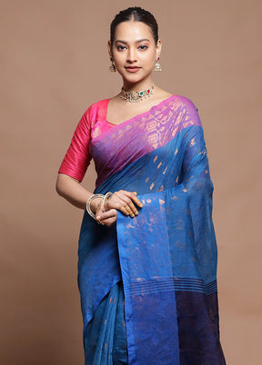 Blue Cotton Saree With Blouse Piece