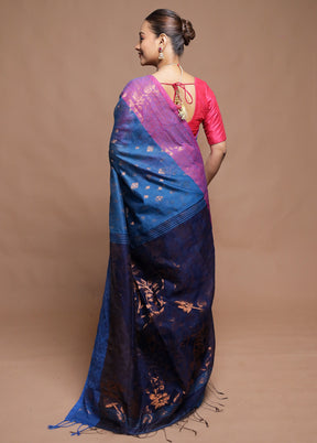 Blue Cotton Saree With Blouse Piece