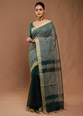 Green Cotton Saree With Blouse Piece