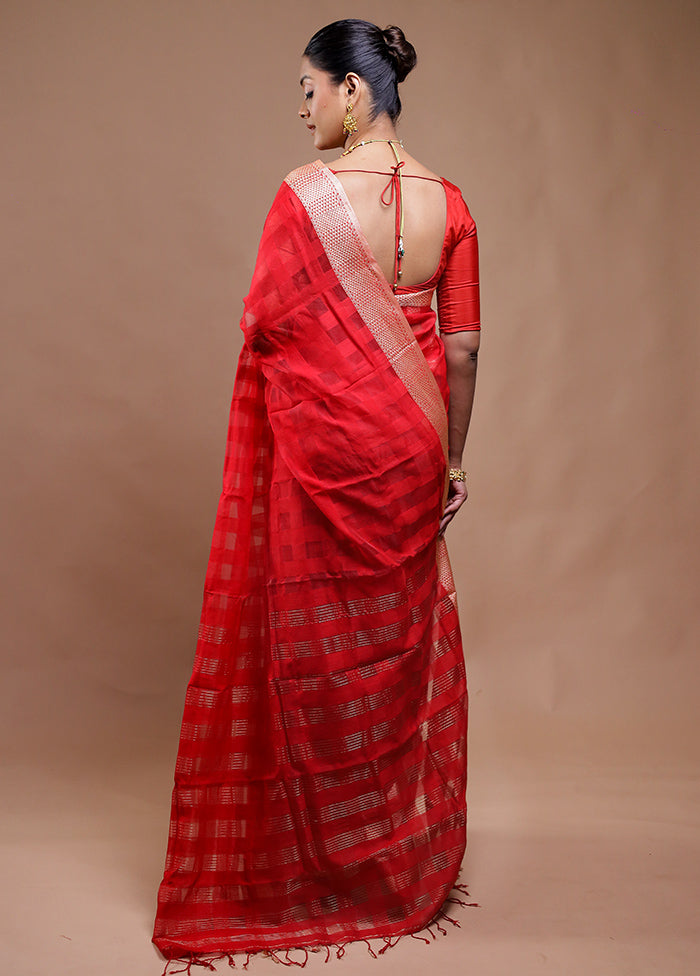 Red Cotton Saree With Blouse Piece