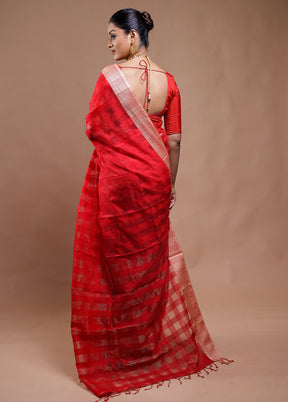 Red Cotton Saree With Blouse Piece