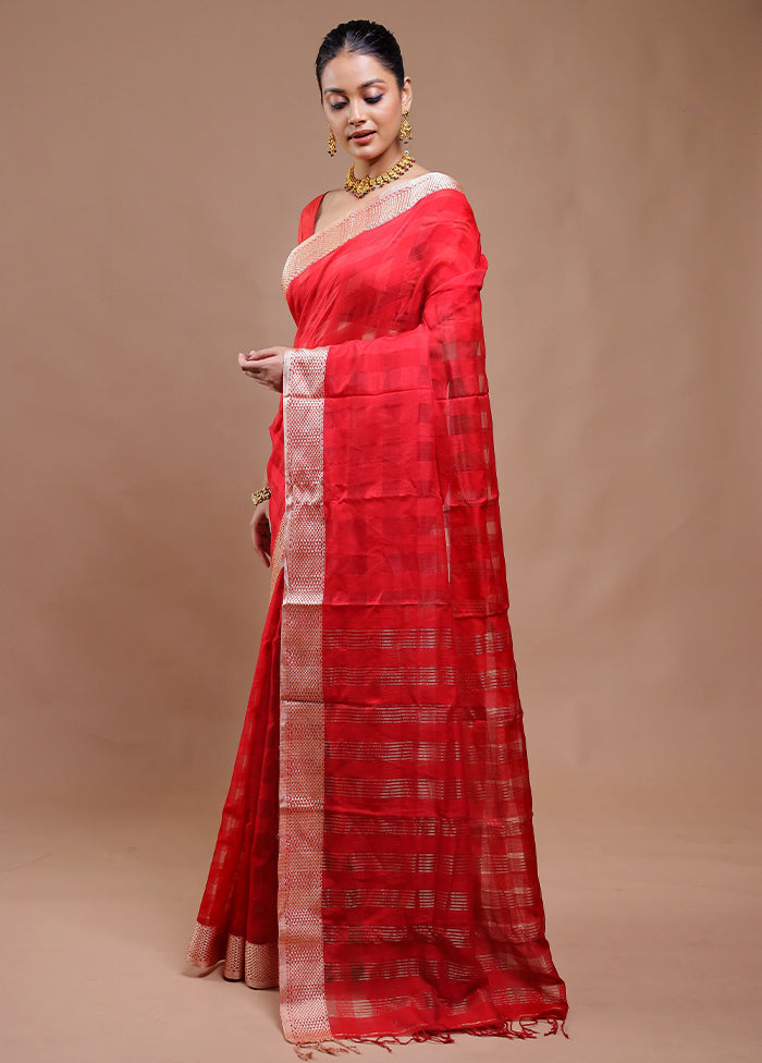 Red Cotton Saree With Blouse Piece