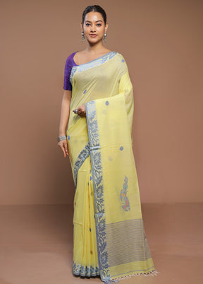 Yellow Cotton Saree With Blouse Piece