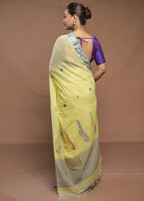 Yellow Cotton Saree With Blouse Piece