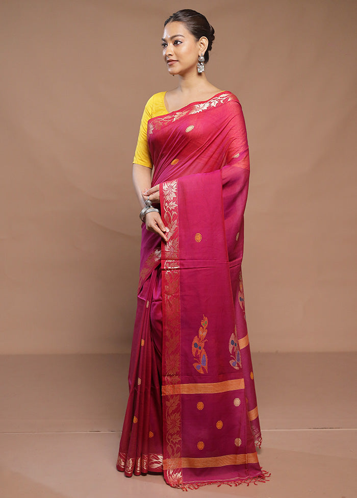 Pink Cotton Saree With Blouse Piece