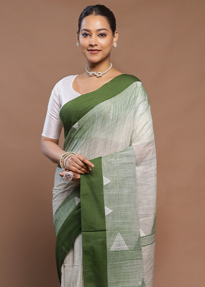 Cream Cotton Saree With Blouse Piece