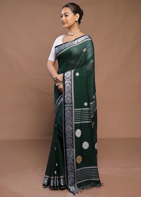 Green Cotton Saree With Blouse Piece