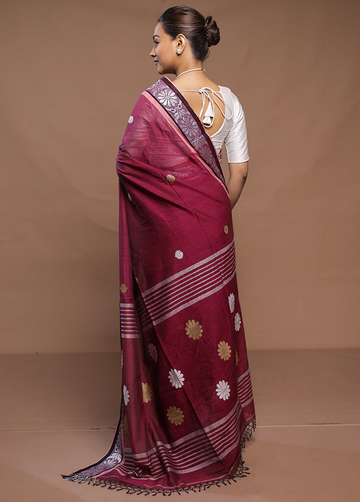 Purple Cotton Saree With Blouse Piece