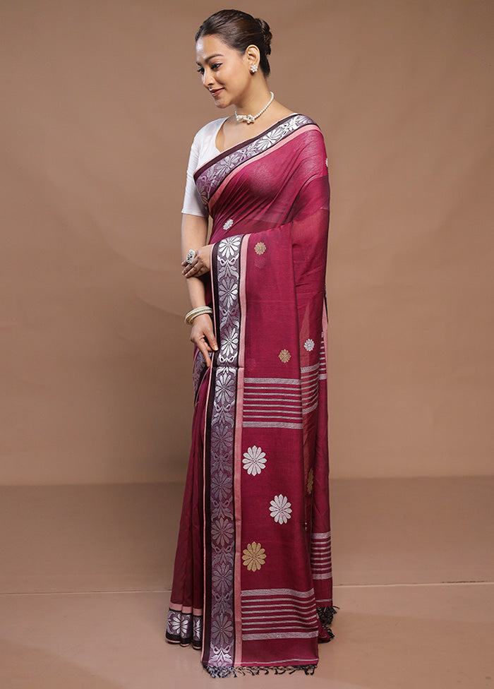 Purple Cotton Saree With Blouse Piece