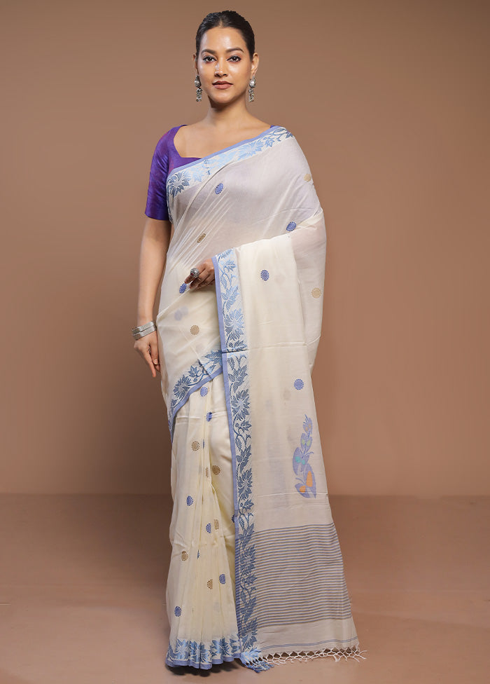 White Cotton Saree With Blouse Piece