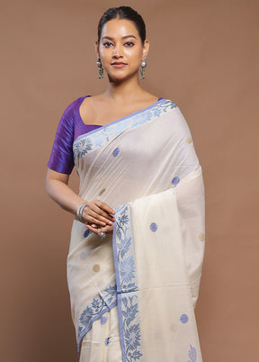 White Cotton Saree With Blouse Piece