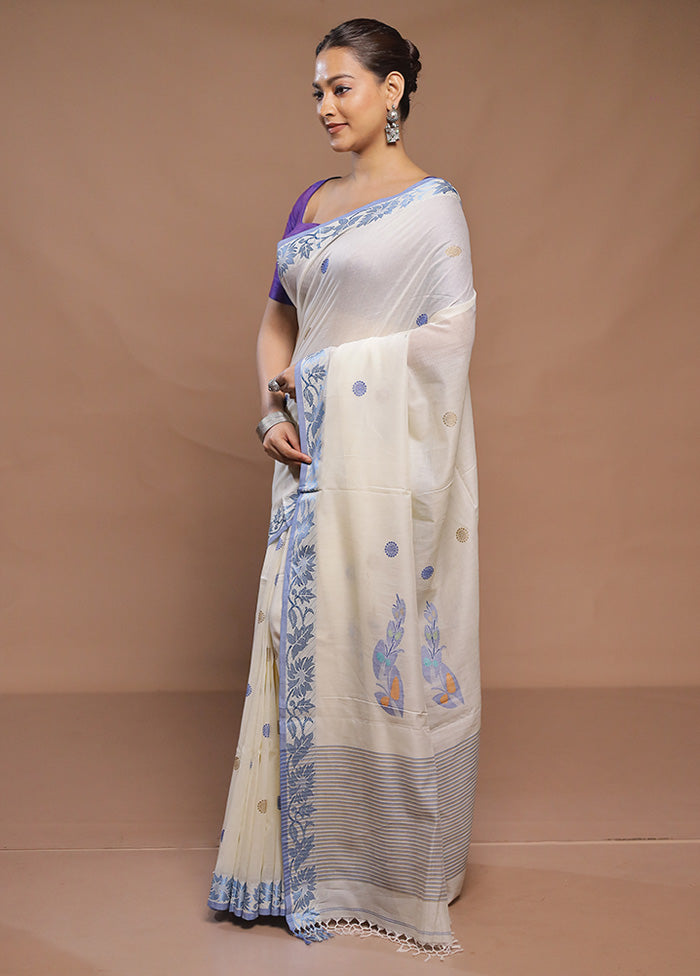 White Cotton Saree With Blouse Piece